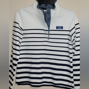 LL Bean Pullover Sweatshirt Womens XS Blue White Striped Mock Neck LS